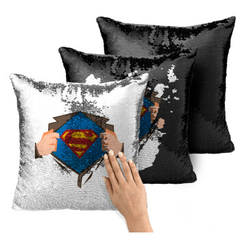 Superman hands, Μαξιλάρι καναπέ Μαγικό Μαύρο με πούλιες 40x40cm περιέχεται το γέμισμα