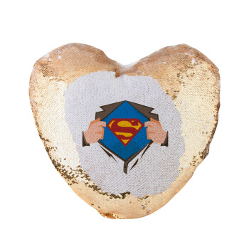 Superman hands, Μαξιλάρι καναπέ καρδιά Μαγικό Χρυσό με πούλιες 40x40cm περιέχεται το  γέμισμα