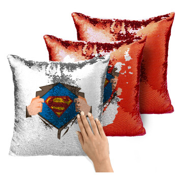Superman hands, Μαξιλάρι καναπέ Μαγικό Κόκκινο με πούλιες 40x40cm περιέχεται το γέμισμα