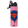 Metallic water bottle with safety lid, 850ml aluminum