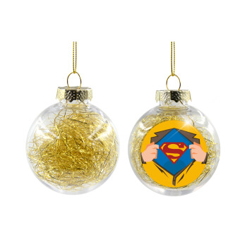 Superman hands, Χριστουγεννιάτικη μπάλα δένδρου διάφανη με χρυσό γέμισμα 8cm