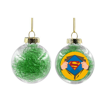 Superman hands, Χριστουγεννιάτικη μπάλα δένδρου διάφανη με πράσινο γέμισμα 8cm