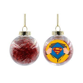 Superman hands, Χριστουγεννιάτικη μπάλα δένδρου διάφανη με κόκκινο γέμισμα 8cm