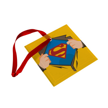 Superman hands, Χριστουγεννιάτικο στολίδι γυάλινο τετράγωνο 9x9cm