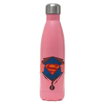 Superman hands, Metal mug thermos Pink Mat (Stainless steel), double wall, 500ml