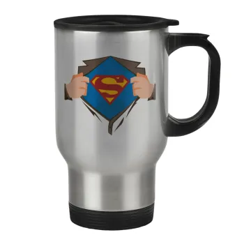 Superman hands, Stainless steel travel mug with lid, double wall 450ml