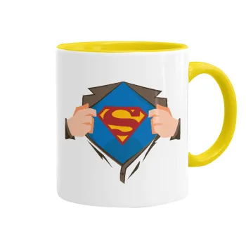 Superman hands, Mug colored yellow, ceramic, 330ml