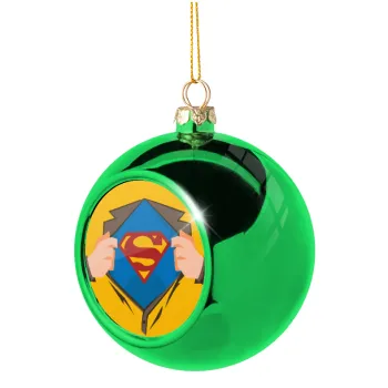 Superman hands, Green Christmas tree ornament ball 8cm