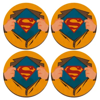 Superman hands, ΣΕΤ x4 Σουβέρ ξύλινα στρογγυλά plywood (9cm)