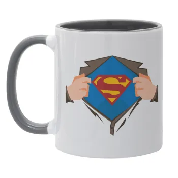 Superman hands, Κούπα χρωματιστή γκρι, κεραμική, 330ml