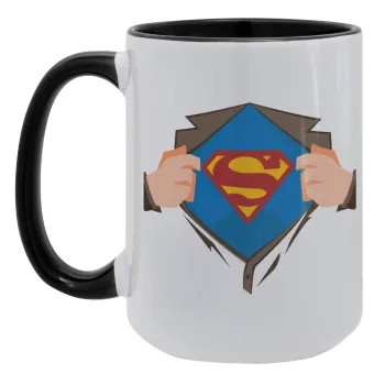 Superman hands, Κούπα Mega 15oz, κεραμική Μαύρη, 450ml