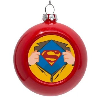 Superman hands, Red Christmas tree ornament bauble 8cm