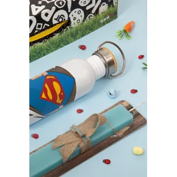 Superman hands, Πασχαλινή Λαμπάδα με παγούρι μεταλλικό (620ml, stainless steel) & κερί αρωματικό πλακέ (30cm) (ΤΙΡΚΟΥΑΖ)