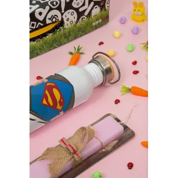 Superman hands, Πασχαλινή Λαμπάδα με παγούρι μεταλλικό (620ml, stainless steel) & κερί αρωματικό πλακέ (30cm) (ΡΟΖ)