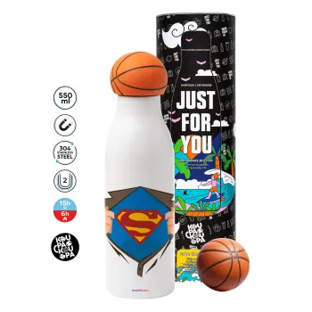 Superman hands, Bascetball Metal mug thermos, double wall, 550ml