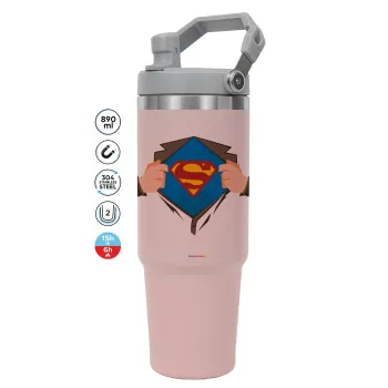 Superman hands, Pink color, 890ml (30oz) stainless Steel Tumbler with Handle