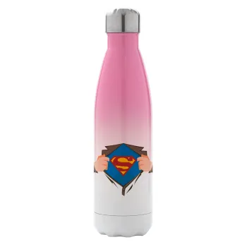 Superman hands, Metal mug thermos Pink/White (Stainless steel), double wall, 500ml