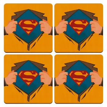 Superman hands, ΣΕΤ x4 Σουβέρ ξύλινα τετράγωνα plywood (9cm)