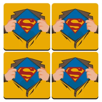 Superman hands, ΣΕΤ 4 Σουβέρ ξύλινα τετράγωνα (9cm)