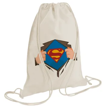 Superman hands, Backpack bag GYMBAG natural (28x40cm)