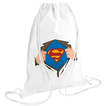 Superman hands, Backpack pouch GYMBAG white (28x40cm)