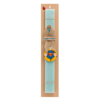 Superman hands, Easter Set, wooden keychain & aromatic flat Easter candle (30cm) (TURQUOISE)
