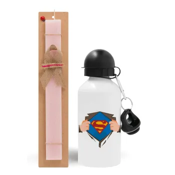 Superman hands, Easter Set, metallic aluminum bottle (500ml) & aromatic flat Easter candle (30cm) (PINK)