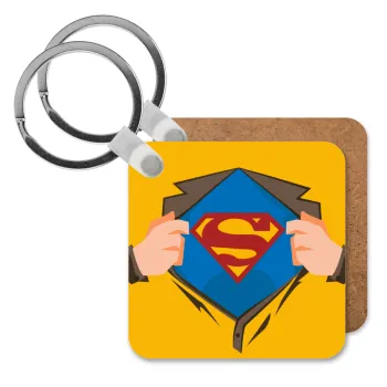 Superman hands, Μπρελόκ Ξύλινο τετράγωνο MDF
