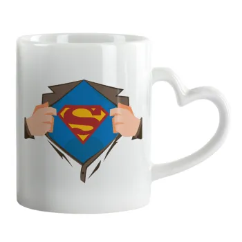 Superman hands, Mug heart handle, ceramic, 330ml