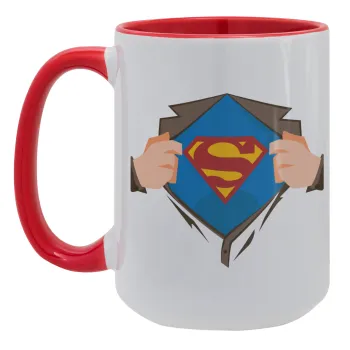 Superman hands, Κούπα Mega 15oz, κεραμική Κόκκινη, 450ml