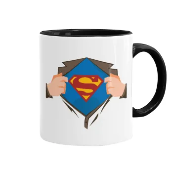 Superman hands, Κούπα χρωματιστή μαύρη, κεραμική, 330ml