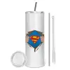 Tumbler ποτήρι θερμό από ανοξείδωτο ατσάλι 600ml, με μεταλλικό καλαμάκι & βούρτσα καθαρισμού