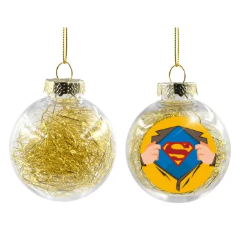 Superman hands, Transparent Christmas tree ball ornament with gold filling 8cm