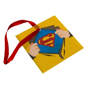 Superman hands, Στολίδι Χριστουγεννιάτικο στολίδι γυάλινο τετράγωνο 9x9cm