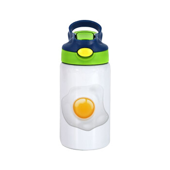 Fry egg, Children's hot water bottle, stainless steel, with safety straw, green, blue (350ml)