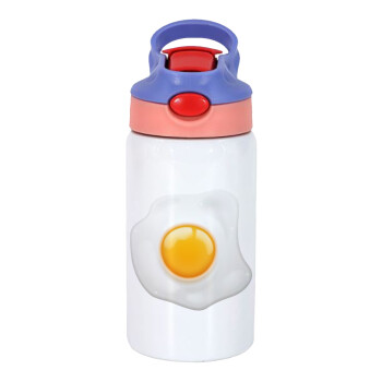 Fry egg, Children's hot water bottle, stainless steel, with safety straw, pink/purple (350ml)