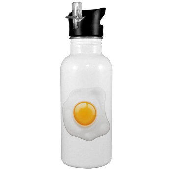 Τηγανητό αυγό, Παγούρι νερού Λευκό με καλαμάκι, ανοξείδωτο ατσάλι 600ml