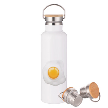 Fry egg, Stainless steel White with wooden lid (bamboo), double wall, 750ml