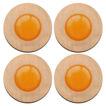 Τηγανητό αυγό, ΣΕΤ x4 Σουβέρ ξύλινα στρογγυλά plywood (9cm)