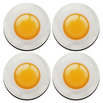 Fry egg, SET of 4 round wooden coasters (9cm)