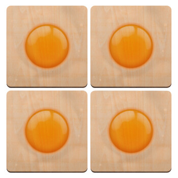Fry egg, ΣΕΤ x4 Σουβέρ ξύλινα τετράγωνα plywood (9cm)