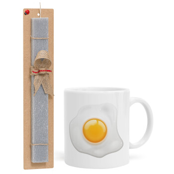 Τηγανητό αυγό, Πασχαλινό Σετ, Κούπα κεραμική (330ml) & πασχαλινή λαμπάδα αρωματική πλακέ (30cm) (ΓΚΡΙ)