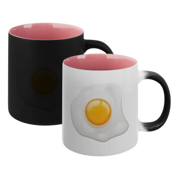 Τηγανητό αυγό, Κούπα Μαγική εσωτερικό ΡΟΖ, κεραμική 330ml που αλλάζει χρώμα με το ζεστό ρόφημα (1 τεμάχιο)