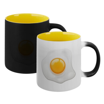 Τηγανητό αυγό, Κούπα Μαγική εσωτερικό κίτρινη, κεραμική 330ml που αλλάζει χρώμα με το ζεστό ρόφημα (1 τεμάχιο)