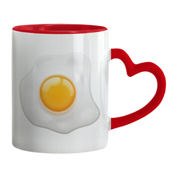 Τηγανητό αυγό, Κούπα καρδιά χερούλι κόκκινη, κεραμική, 330ml