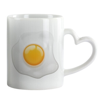 Τηγανητό αυγό, Κούπα καρδιά χερούλι λευκή, κεραμική, 330ml