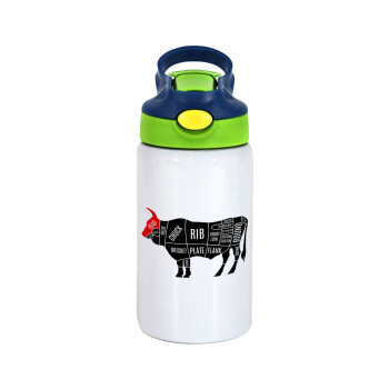 Diagrams for butcher shop, Children's hot water bottle, stainless steel, with safety straw, green, blue (350ml)