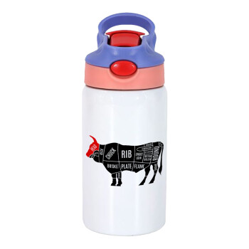 Diagrams for butcher shop, Children's hot water bottle, stainless steel, with safety straw, pink/purple (350ml)