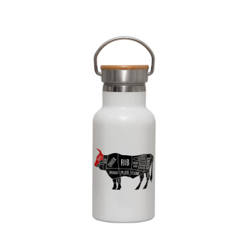 Diagrams for butcher shop, Metallic thermos (Stainless steel) White with wooden lid (bamboo), double-walled, 350ml