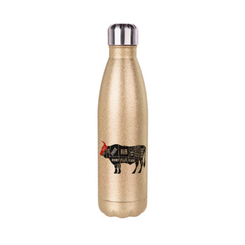Diagrams for butcher shop, Glitter gold stainless steel thermos bottle, double-walled, 500ml